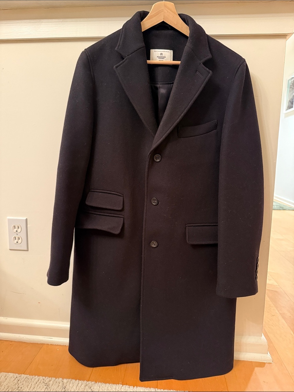 Reigning Champ Black Single-Breasted Melton Wool Overcoat